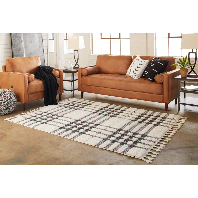 Signature Design by Ashley Oladon Plaid Handwoven White/Gray Area Rug